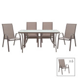 Set ngrënieje 7 copë Ensure-Calan pakoworld metal-xham kafe 140x80x70cm