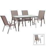 Set ngrënieje 7 copë Ensure-Calan pakoworld metal-xham kafe 140x80x70cm
