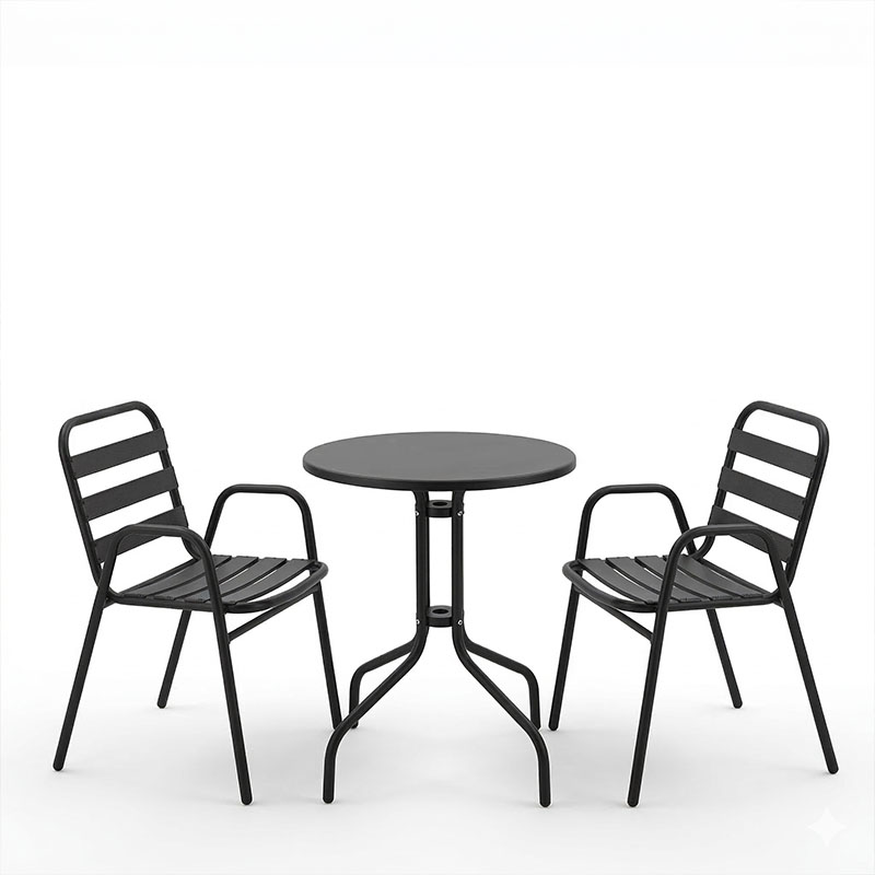 Set ngrënieje Sussie-Vergo Ι pakoworld set me 3 copë metal i zi-alumin D60x70cm