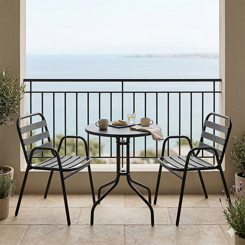 Set ngrënieje Sussie-Vergo Ι pakoworld set me 3 copë metal i zi-alumin D60x70cm