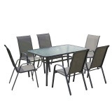 Tavolinë ngrënieje Calan-Ensure pakoworld set me 7 metal antracit të errët dhe tekstilen antracit 140x80x70cm