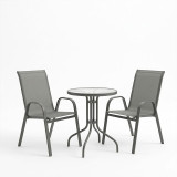 Set tavoline ngrënieje Calan-Watson pakoworld me 3 copë metal gri dhe xham i temperuar D60x70cm
