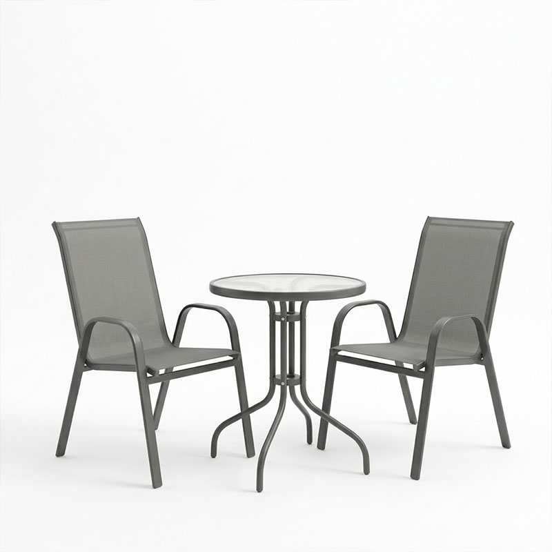 Set tavoline ngrënieje Calan-Watson pakoworld me 3 copë metal gri dhe xham i temperuar D60x70cm