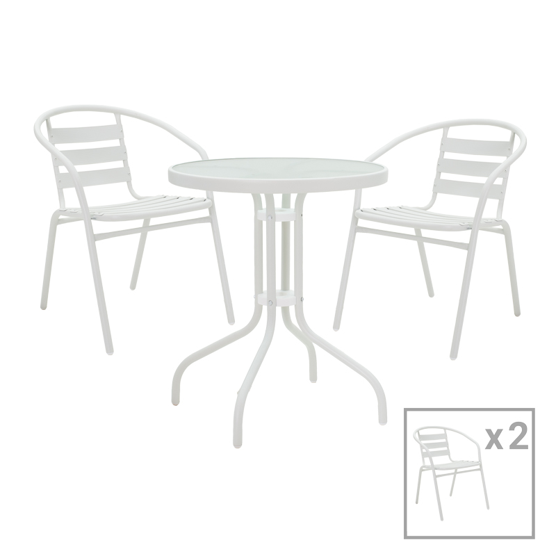 Set tavoline ngrënieje Tade-Watson pakoworld me 3 copë metal i bardhë D60x70cm