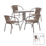 Obbi-Watson pakoworld set tavoline ngrënieje me 5 pjesë metal kafe-rattan PE 80x80x70cm
