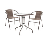 Set tavoline ngrënieje Obbi-Watson pakoworld me 3 copë metal kafe-pe rattan 60x60x70cm