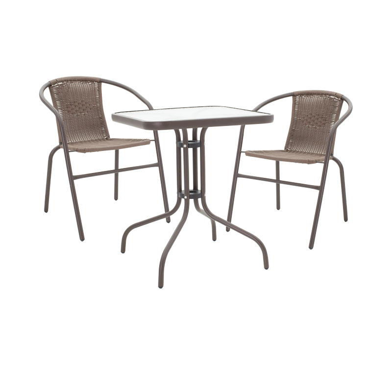Set tavoline ngrënieje Obbi-Watson pakoworld me 3 copë metal kafe-pe rattan 60x60x70cm