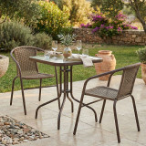 Set tavoline ngrënieje Obbi-Watson pakoworld me 3 copë metal kafe-pe rattan 60x60x70cm