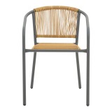 Lindaria pakoworld fotel metalik i grumbullueshëm në ngjyrë gri të errët dhe pe rattan në ngjyrë natyrale 54x63x74cm