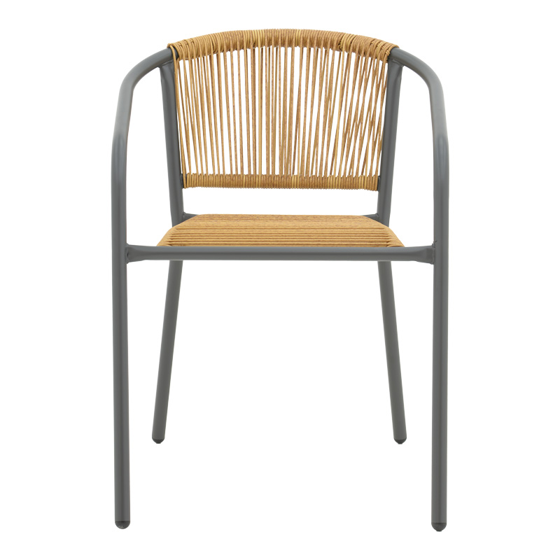 Lindaria pakoworld fotel metalik i grumbullueshëm në ngjyrë gri të errët dhe pe rattan në ngjyrë natyrale 54x63x74cm