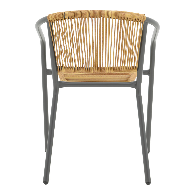 Lindaria pakoworld fotel metalik i grumbullueshëm në ngjyrë gri të errët dhe pe rattan në ngjyrë natyrale 54x63x74cm