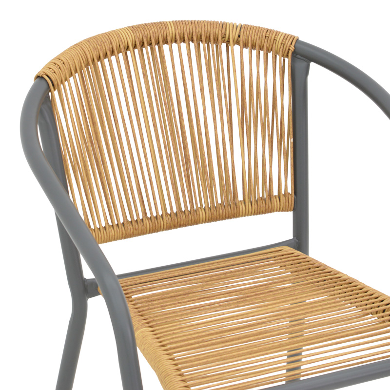 Lindaria pakoworld fotel metalik i grumbullueshëm në ngjyrë gri të errët dhe pe rattan në ngjyrë natyrale 54x63x74cm