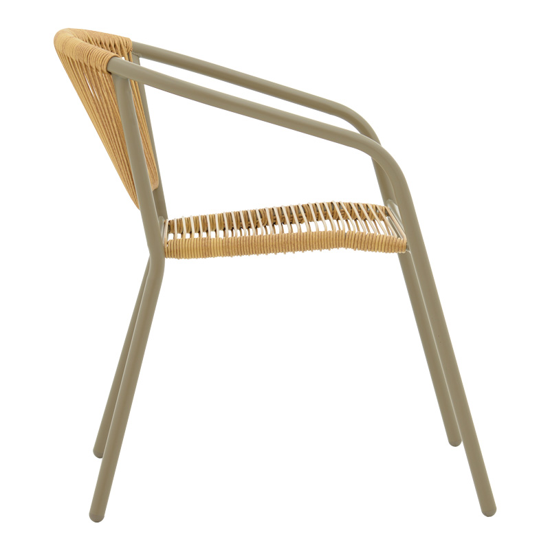 Lindaria pakoworld fotel metalik i grumbullueshëm në ngjyrë shampanjë dhe pe rattan në ngjyrë natyrale 54x63x74cm