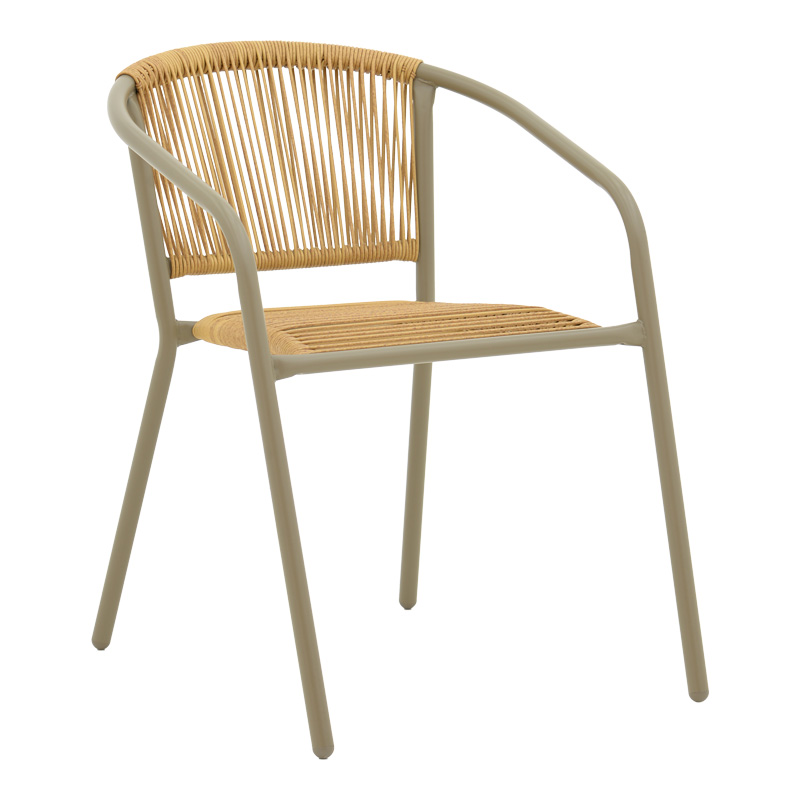 Lindaria pakoworld fotel metalik i grumbullueshëm në ngjyrë shampanjë dhe pe rattan në ngjyrë natyrale 54x63x74cm