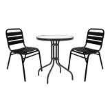 Tavolinë ngrënieje Sussie- Watson pakoworld set me 3 copë metal i zi-xham Φ60x70cm