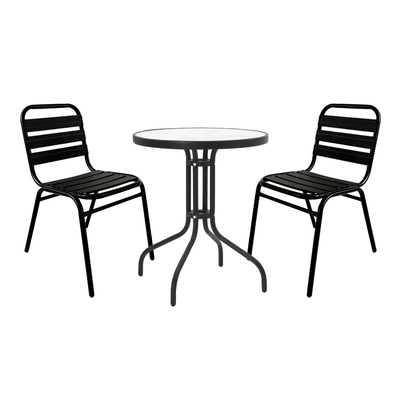 Tavolinë ngrënieje Sussie- Watson pakoworld set me 3 copë metal i zi-xham Φ60x70cm