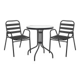 Set tavoline ngrënieje Watson-Sussie pakoworld me 3 pjesë metal-xham i zi D60x70cm