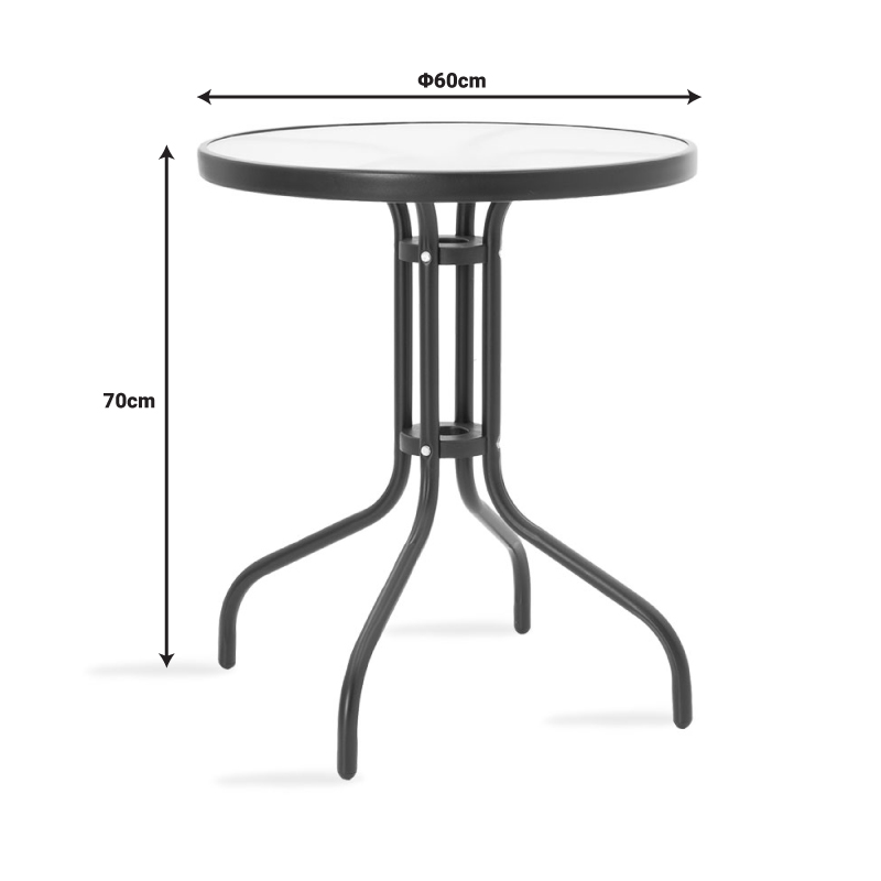 Set tavoline ngrënieje Watson-Sussie pakoworld me 3 pjesë metal-xham i zi D60x70cm