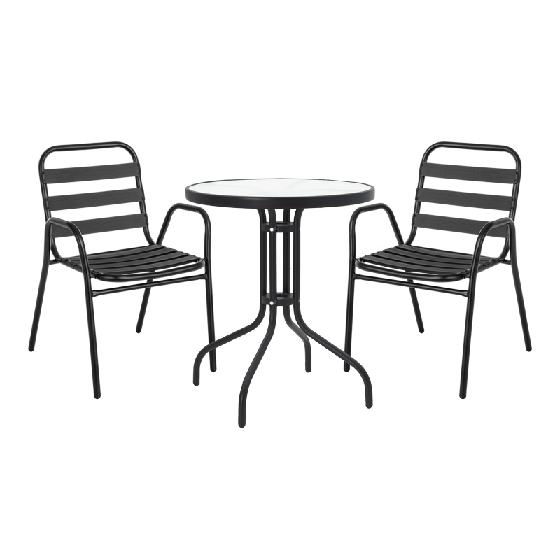 Set tavoline ngrënieje Watson-Sussie pakoworld me 3 pjesë metal-xham i zi D60x70cm