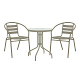 Set tavoline ngrënie Watson-Tade pakoworld me 3 copë shampanjë-xham metal D60x70cm