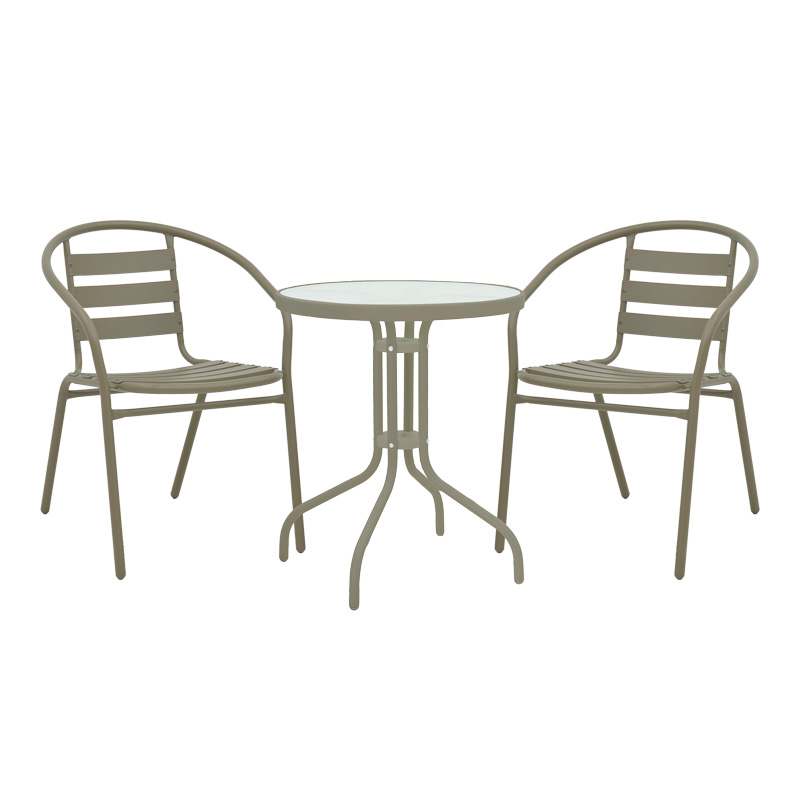 Set tavoline ngrënie Watson-Tade pakoworld me 3 copë shampanjë-xham metal D60x70cm