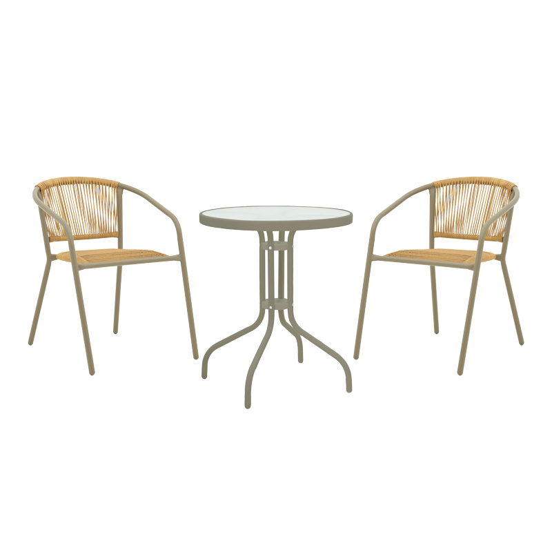 Set tavoline ngrënieje Watson-Lindaria pakoworld prej 3 copash shampanjë-xham metal D60x70cm