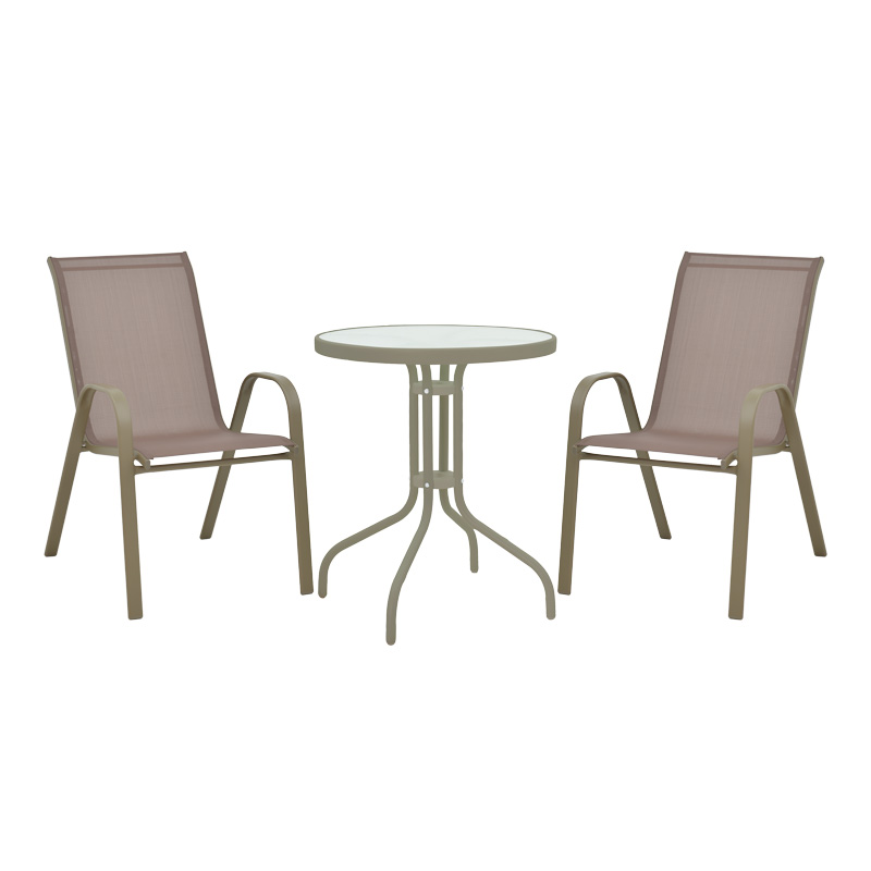 Set tavoline ngrënie Calan-Watson pakoworld me 3 pjesë shampanjë-xham metal D60x70cm