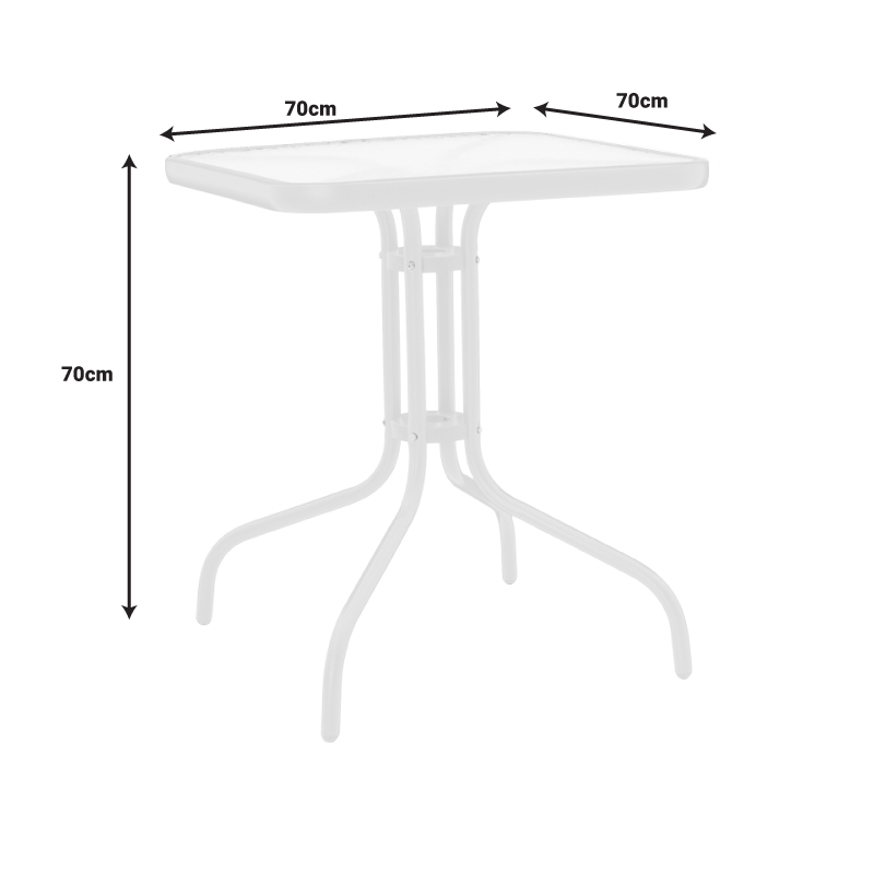 Tavolinë ngrënieje Watson-Sussie pakoworld metal i bardhë-xham 70x70x70cm