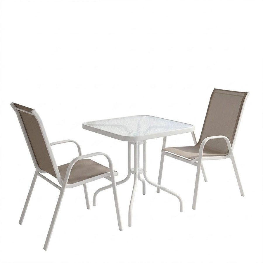 Tavolinë ngrënieje Watson-Calan pakoworld metal-xham i bardhë 70x70x70cm