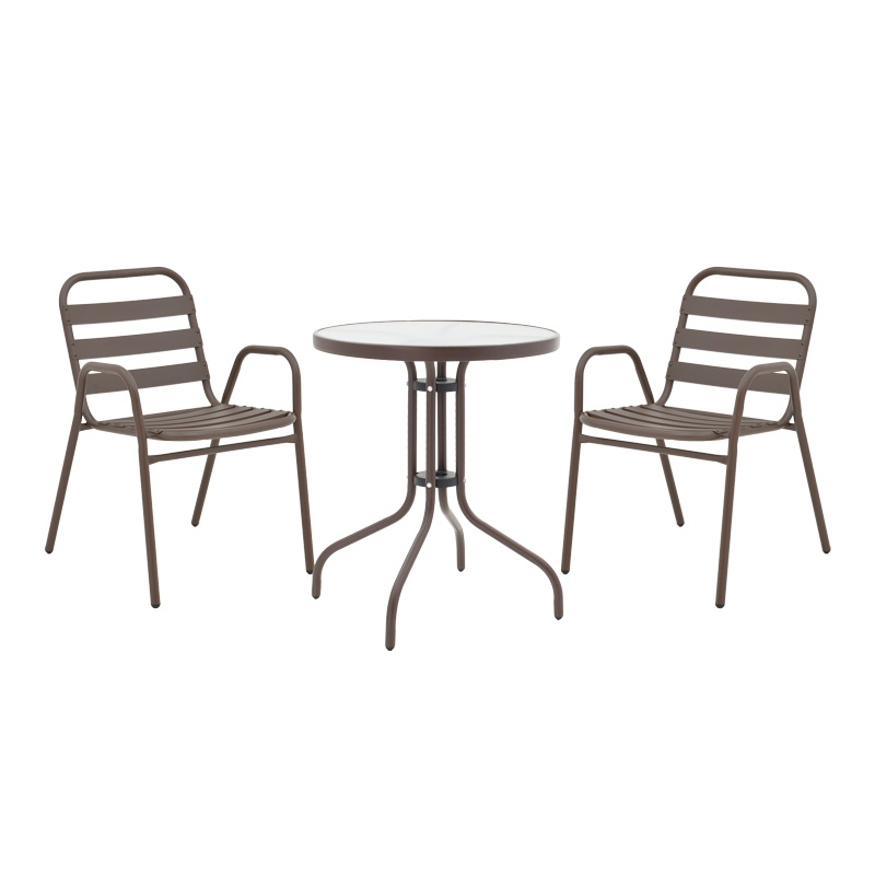 Tavolinë ngrënieje Watson-Sussie pakoworld, metal kafe dhe xham, Φ60x70cm