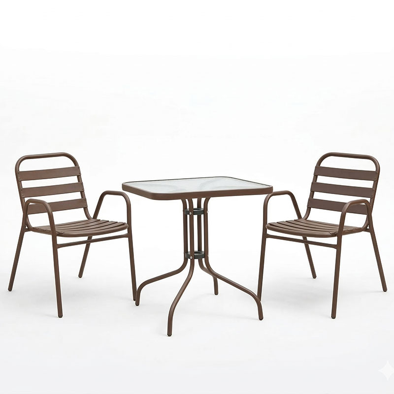Tavolinë ngrënieje Watson-Sussie pakoworld metal kafe-xham 70x70x70cm