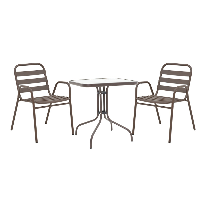 Tavolinë ngrënieje Watson-Sussie pakoworld metal kafe-xham 60x60x70cm