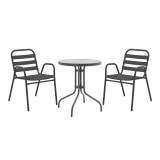 Tavolinë ngrënieje Watson-Sussie pakoworld set me 3 copë metal antracit-xham Φ60x70cm