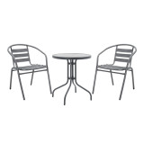 Tavolinë ngrënie Watson-Tade pakoworld set me 3 pjesë metal antracit-xham Φ60x70cm