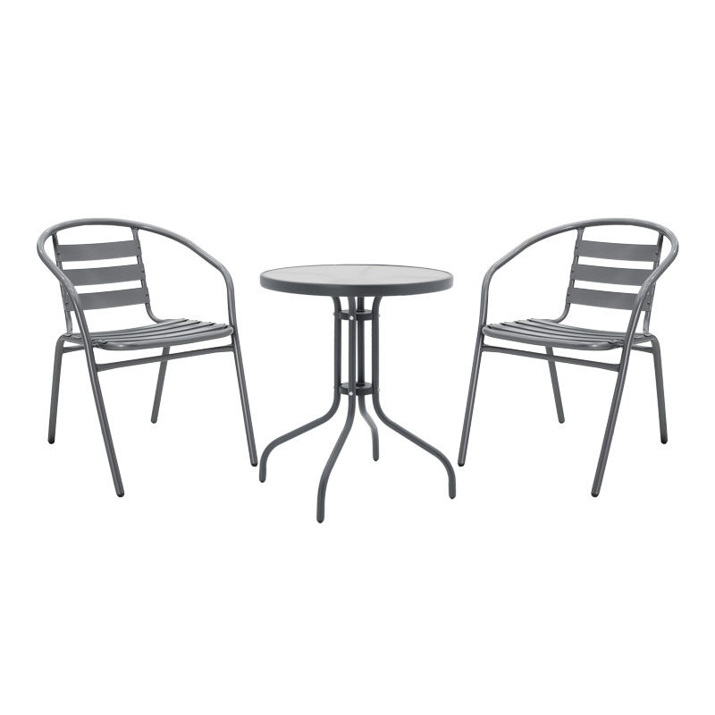 Tavolinë ngrënie Watson-Tade pakoworld set me 3 pjesë metal antracit-xham Φ60x70cm