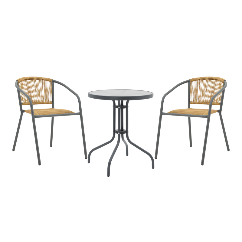 Set tavoline ngrënieje Watson-Lindaria pakoworld prej 3 copash metal antracit-xham Φ60x70cm