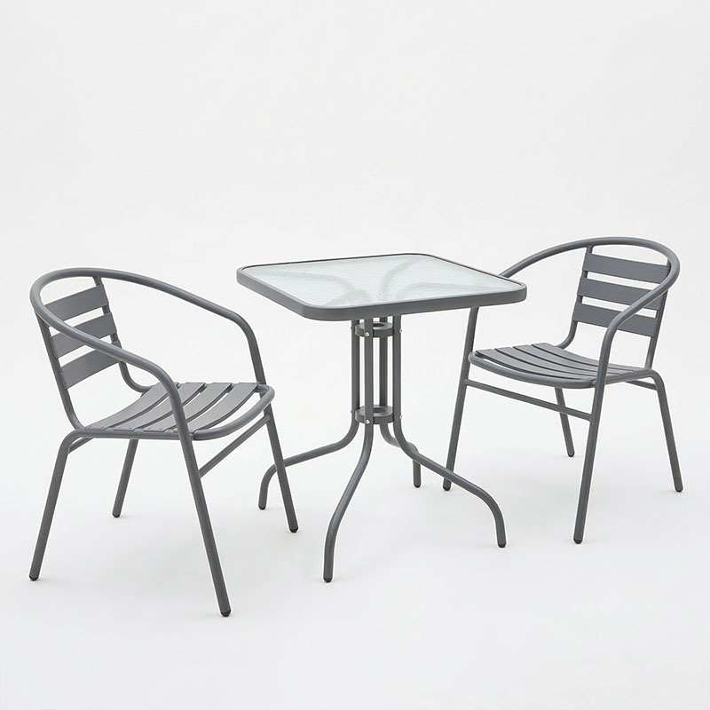 Tavolinë ngrënieje Watson-Tade pakoworld metal antracit-xham 70x70x70cm