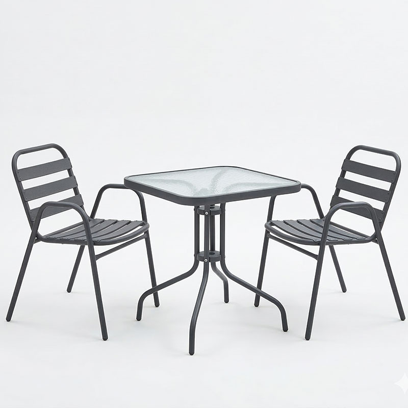 Tavolinë ngrënieje Watson-Sussie pakoworld metal antracit-xham 70x70x70cm
