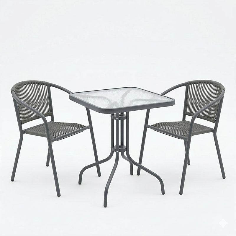 Tavolinë ngrënie Watson-Lindaria pakoworld metal antracit-xham 70x70x70cm