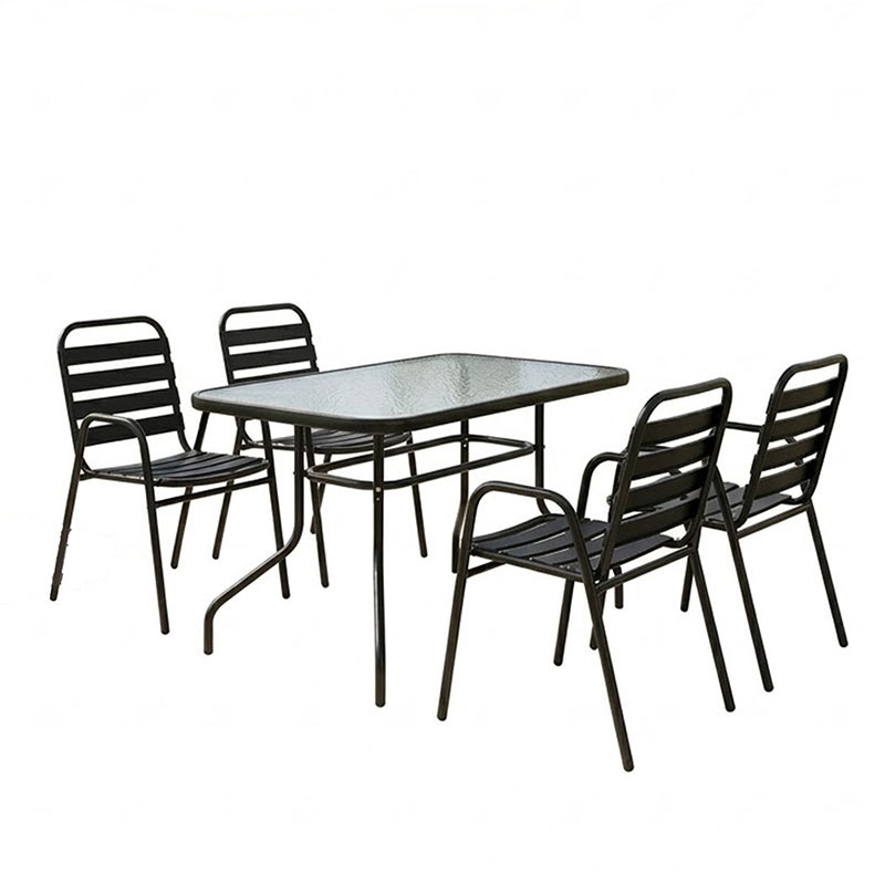 Tavolinë ngrënieje Valor-Sussie pakoworld set me 5 copë metal i zi-xham 110x60x70cm