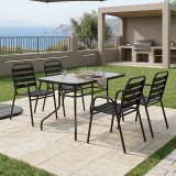 Tavolinë ngrënieje Valor-Sussie pakoworld set me 5 copë metal i zi-xham 110x60x70cm