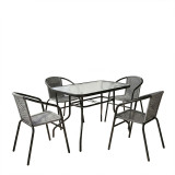 Set tavoline ngrënieje Valor-Obbi pakoworld me 5 copë metal i zi-xham-PE gri 110x60x70cm