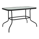 Tavolinë ngrënieje Valor-Calan pakoworld set 5 copë metal i zi-xham-tekstil i zi 110x60x70cm
