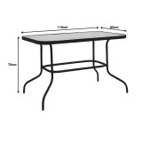 Tavolinë ngrënieje Valor-Calan pakoworld set 5 copë metal i zi-xham-tekstil i zi 110x60x70cm