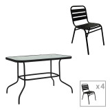 Tavolinë ngrënieje Valor-Sussie pakoworld set me 5 copë metal i zi-xham 110x60x70cm