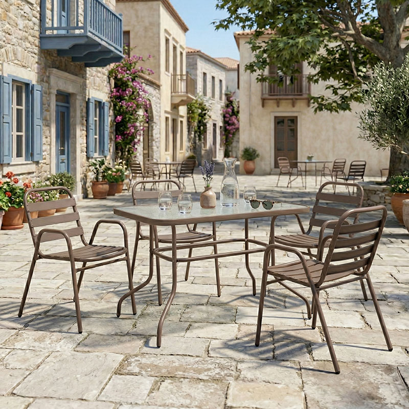 Tavolinë ngrënieje Valor-Sussie pakoworld metal kafe-xham 110x60x70cm
