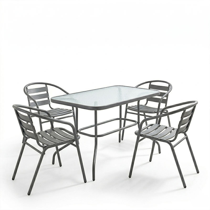 Tavolinë ngrënieje Valor-Tade pakoworld set me 5 copë metal antracit-xham 110x60x70cm