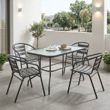 Tavolinë ngrënieje Valor-Tade pakoworld set me 5 copë metal antracit-xham 110x60x70cm