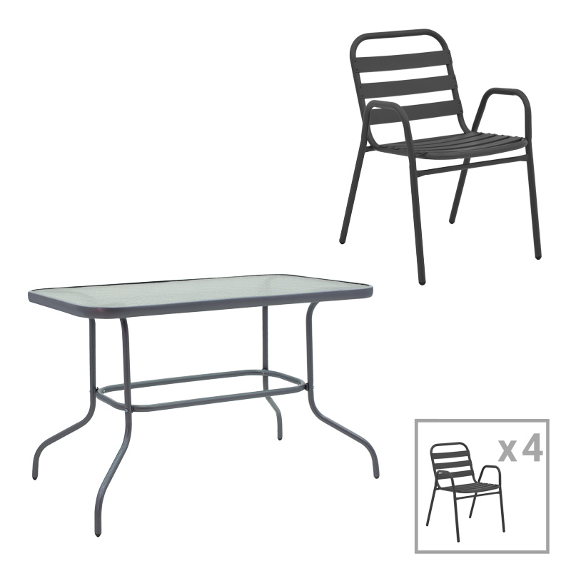 Set tavoline ngrënieje Valor-Sussie pakoworld prej 5 copash metal antracit-xham 110x60x70cm