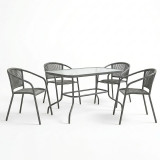 Tavolinë ngrënieje Valor-Lindaria pakoworld set me 5 pjesë metal antracit-xham-rregullim PE 110x60x70cm
